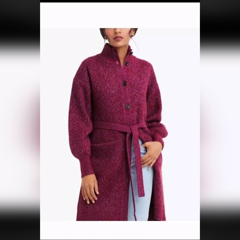 Draper James Belted Long Cardigan NEW Warm Berry Red Tie Waist M
